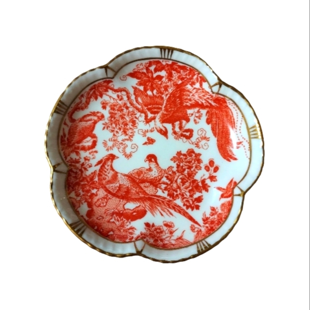 Antique Royal Crown Derby Red Aves Trinket Dish